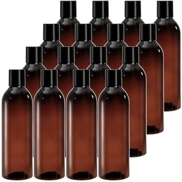 Bekith 16 Pack 8 ounce Amber Empty Plastic Bottles with Disc Top Flip Cap BPAFree Refillable Containers For Shampoo Lotions Liquid Body Soap Creams