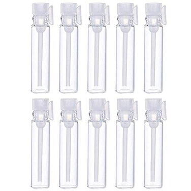Teensery 100 Pcs Empty Perfume Sample Bottles Mini Glass Refillable Sample Vial Containers with Clear Cap for Aromatherapy Essential Oil Fragrance and Liquid 2ml