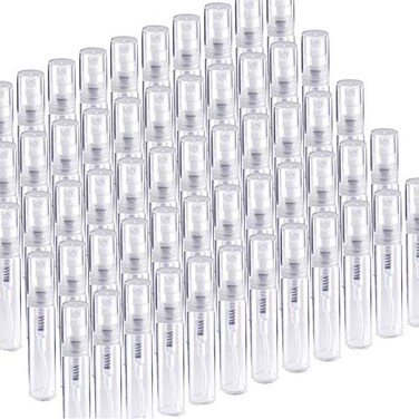 Fandamei 60 Pack 3ml Mini Spray Bottle Clear Plastic Empty Cute Perfume Atomizer Bottle for Cleaning Travel Essential Oils Perfume