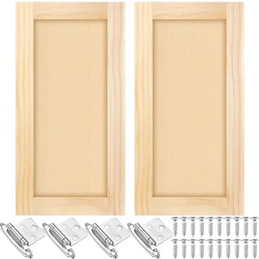 Cinnvoice 2 Pcs 12 W x 24 H Unfinished Pine Kitchen Cabinet Door Replacement with 4 Pcs Cabinet Hinges Wood Shaker Door Front Replacement for Kitchen Bathroom Vanity
