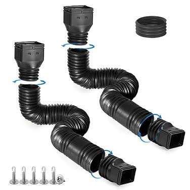 plusgutter 2 Pack Rain Gutter Downspout Extensions Flexible Downspout Extender with 5868 Extendable Pipes for Rain Water Drainage Durable Down Spout Drain Extension with Connector Black