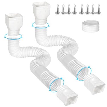 Ogutter Rain Gutter Downspout Extensions Downspout Extender for Rainwater Drainage Flexible Extendable 5866 Down Spout Drain Extension Pipes 2 Pack White