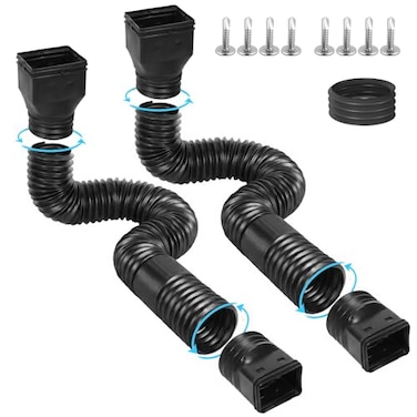 Ogutter Rain Gutter Downspout Extensions Downspout Extender for Rainwater Drainage Flexible Extendable 5866 Down Spout Drain Extension Pipes 2 Pack Black