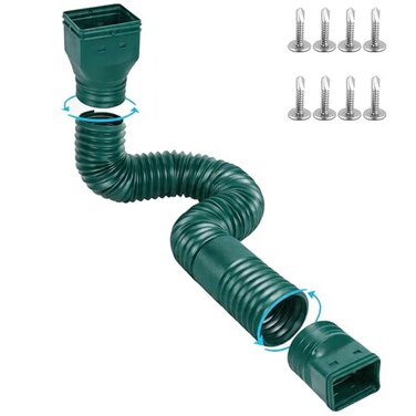 Ogutter Rain Gutter Downspout Extensions Downspout Extender for Rainwater Drainage Flexible Down Spout Drain Extension Pipe and Extendable from 21 to 66 Inches Green
