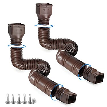 plusgutter Brown 2Pack Rain Gutter Downspout Extensions Flexible Drain Downspout ExtenderDown Spout Drain Extender Gutter Connector Rainwater DrainageExtendable from 21 to 68 Inches