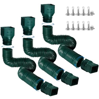 plusgutter Rain Gutter Downspout Extensions Flexible Downspout Extender for Rain Water Drainage Down Spout Drain Extension Extendable from 21 to 68 Inches3 PackGreen