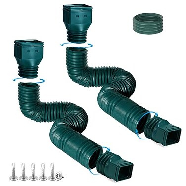 plusgutter 2 Pack Rain Gutter Downspout Extensions Flexible Downspout Extender with 5868 Extendable Pipes for Rain Water Drainage Durable Down Spout Drain Extension with Connector Green