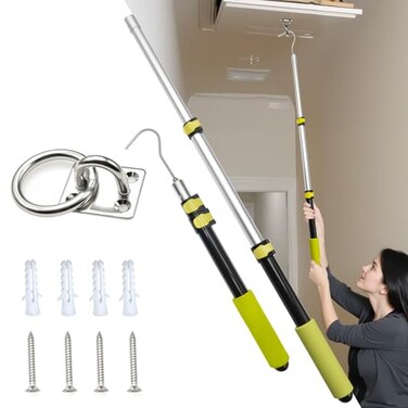 HOAIXUN Extendable attic Pull Rodattic Pull Down Hookattic Ladder Pull Down Hook kit The Set Includes a 40inch telescoping Rod 1 HeavyDuty Stainless Steel Pulling Ring and 1 Storage Hook