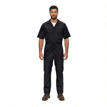 Natural Uniforms Mens Short Sleeve Zip Up Coverall Stain and Wrinkle Resistant Black Medium