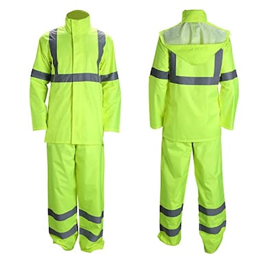 FONIRRA Class 3 High Visibility Rain Suit With Collapsible Hood Lime Reflective Safety Waterproof Worker Jacket Pants LXL Yellow