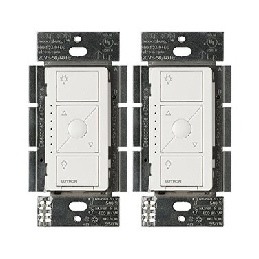 Lutron Caseta Original Smart Dimmer Switch ELV Lutron Hub Required 250W LED SinglePole3Way Neutral Required PD5NEWH 2PACK White 2 Pack