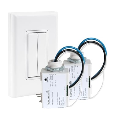 RunLessWire Fan Light SelfPowered Wireless Switch Receiver Kit No Wires Batteries or WiFi Needed for DIY Home Electrical 1 Dual Rocker Switch 2 5amp Relays White