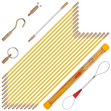 Boeray 22FT Fiberglass Running Electrical Wire Cable Pulling Fish Tape kit in a Carrying Case Through Wall Cable Snake Rods Electrical Tools Kit with Different Attachments