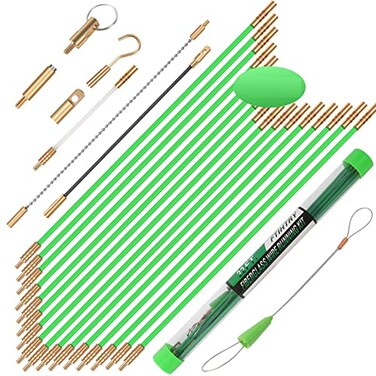 FTIHTRY 45FT Fiberglass Running Electrical Wire Cable Glow Rods Wire Pulling Fish Rods Electrical Kit with 8 Different Attachments and Fish Tape Wire Puller Kit