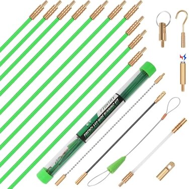 FTIHTRY 14FT Fiberglass Running Electrical Wire Glow Rods Wire Pulling with 8 Different Attachments Fish Rods Electrical Kit and Fish Tape Wire Puller