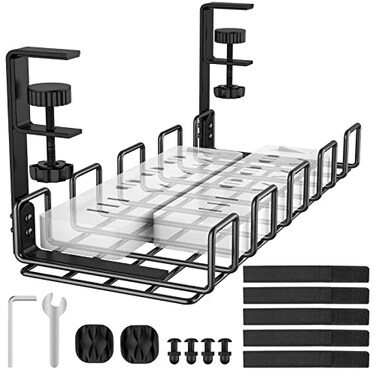 REFLYING Under Desk Cable Management Tray L 157 W 63 No Drill Steel Desk Cable Organizers Wire Management Tray