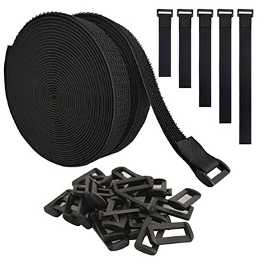 UONIKA 40ft Hook and Loop Straps with 60 Buckles Adjustable Reusable Cable Straps Arbitrarily Cut Fixing Nylon Cinch Strap