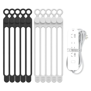 UMUST Silicone Cable Straps 10pcs ExtraLong Reusable Hanging Organizer for Cables Kitchen Home School Black White