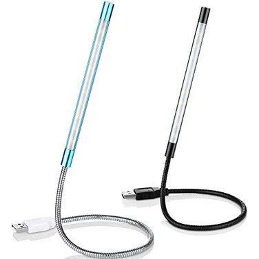 Mudder 2 Pieces USB LED Light for Laptop Keyboard Light Gooseneck Computer Lamp Flexible Stick Dimmable LED Lamp Touch Switch for Reading BookBlack Blue