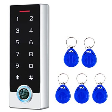 AMOCAM Metal Fingerprint Door Access Control Keypad System Access Controller StandAlone Keypad EM HID IC Card Reader 5pcs ID Key Fobs Weatherproof WG2634 10000 Users for Garage Door Lock Opener