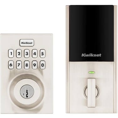 Kwikset HomeConnect 620 ZWave Long Range Enabled Keypad Smart Lock Convenient Keyless Entry Customizable User Codes Ring Alarm Compatible Hub Required Sold Separately Satin Nickel Contemporary