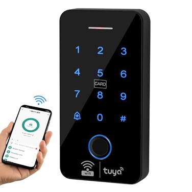 QttyElok Wireless WiFi Tuya Fingerprint Access Controller Touch RFID Keypad Waterproof Door Entry System 125KHz 1356MHZ Dual Frequency EM IC WG2634 Card Reader Smart APP Remote Unlock