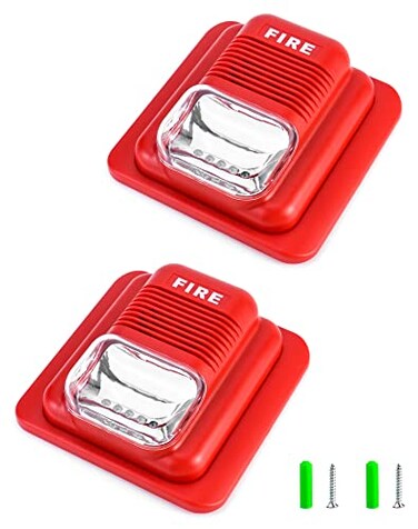 QWORK Fire Alarm 2 Pack 12 24V DC Wired Sound and Light Fire Alarm Warning Strobe Siren Horn Sound Alarm Security System Sensor WD8912