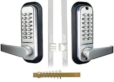 JOUNJIP Mechanical Keyless Combination Lever Handle Door Lock Flat Spindle No Batteries No Power No Key Needed Satin Chrome
