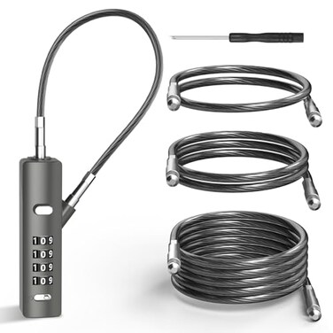 I-EASYDWW 4Digit Combination Cable Lock with 3 Replaceable Steel Cables for Gate Bike Luggage Resettable Keyless Cable Lock Grey 1 Pack