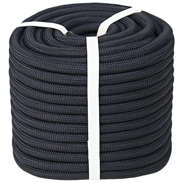 CRAYZA Double Braided Polyester Rope 12 in x 50 ft Strong Arborist Rigging Rope 48 Strands for Tree Work Climbing Camping Sailing Black