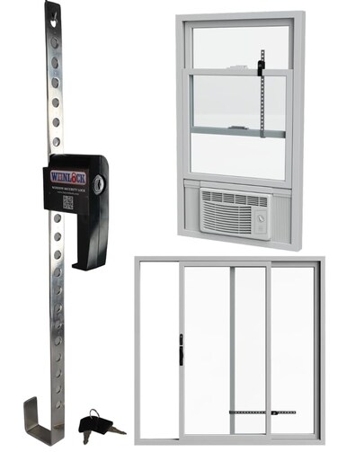 Smart Guard WinLock Window Security Bar for Child Safety Burglary Prevention Locks an Open Window with AC Fan Double Hung Protection Solid Steel Adjustable 321 Stops Up Down Inside Outside Year Around