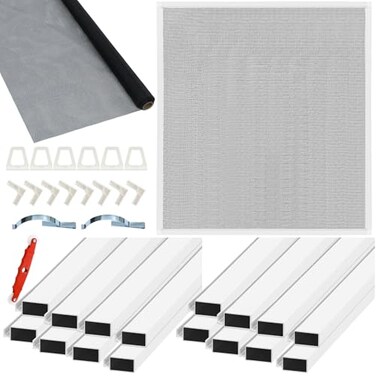 Yaocom 4 Pack Window Screen Kit 34 x 516 Inch Aluminum Frame with Corners Spline Springs Pull Tabs Screen Mesh and Screen Rolling Tool 32 x 32