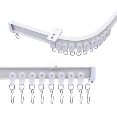 MaKefeile Ceiling Curtains Track System Flexible Bendable Curtain Tracks for Ceiling Mount Heavy Duty Aluminum Sliding Room Divider Track Rail with Hooks for Living Room RV Office White 9ft
