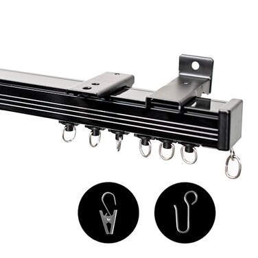 RoomDarkning Ceiling Curtain Track Ceiling Wall Mount Room Divider Curtains Track Rods Heavy Duty Ceiling Track Curtain Rail RV Ceiling Track for Curtains with Rollers Hooks Clips for 36ft Black