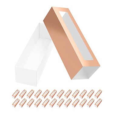 BAKIPACK 25 Rose Gold Macaron Boxes with Clear Window Elegant Style Holds 6 Macarons 74 x 2 x 2