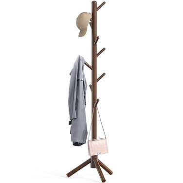 Simple Houseware Wooden Coat Rack Stand Garment Adjustable Tree Rack 9 Hooks Walnut