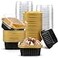 Mimorou 100 Pcs Mini Cake Pans with Lids 5 oz Cupcake Liners Dessert Baking Cups Aluminum Foil Baking Cup Disposable Ramekins Tin with Lids Small Muffin Square Pie ContainerBlack and Gold