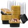 Mimorou 100 Pcs Mini Cake Pans with Lids 5 oz Cupcake Liners Dessert Baking Cups Aluminum Foil Baking Cup Disposable Ramekins Tin with Lids Small Muffin Square Pie ContainerBlack and Gold