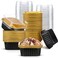 Mimorou 100 Pcs Mini Cake Pans with Lids 5 oz Cupcake Liners Dessert Baking Cups Aluminum Foil Baking Cup Disposable Ramekins Tin with Lids Small Muffin Square Pie ContainerBlack and Gold