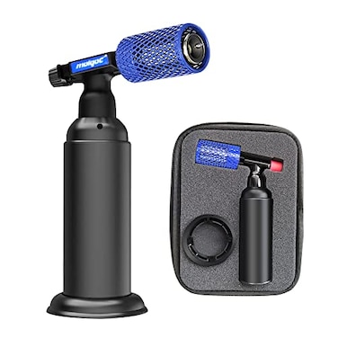 Molgoc Butane Torch with Antiscalding DeviceStainless Steel Protective CoverRefillable Kitchen Torch LighterAdjustable Flame Guard Butane Gas Not IncludedBlue