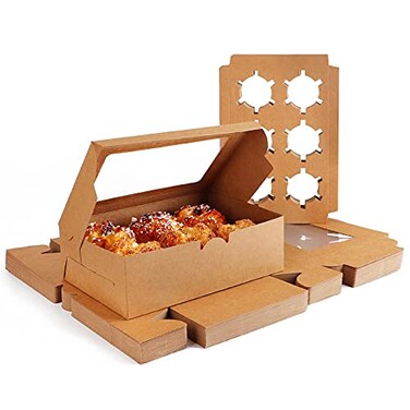 EUSOAR Cupcake Boxes 50pcs 94 x 62 x 30 Muffin Containers 6 Count with Insert and Display Window Kraft Muffin Cupcake Box Carrier Packaging Cupcake Boxes Fits 6 Cupcakes or Muffins