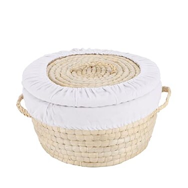 YAHUAN Round Bread Basket Serving Woven Bread Baskets Wicker Baskets Sourdough Proofing Basket with Removable Liner and Cover Corn husk