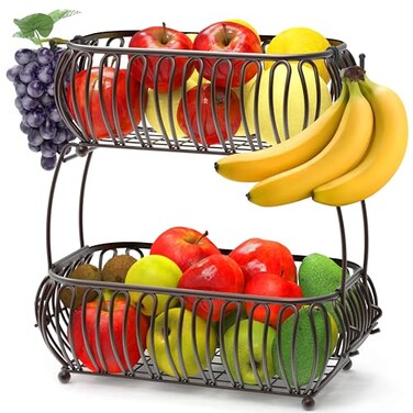 Simple Houseware 2Tier Countertop Oblate Fruit Basket Holder Bronze