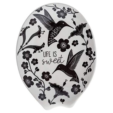 Karma Boho Spoon Rest Black and White Ceramic Spoon Rest Ceramic Spoon Rest for Countertop Hummingbird