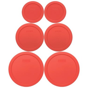 Pyrex 2 7200PC 2Cup 2 7201PC 4Cup 2 7402PC 67Cup Red Food Storage Replacement Lids Made in USA