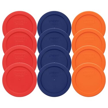 Pyrex 7200PC 2 Cup 4 Dark Blue 1113764 4 Orange 1113762 4 Red 1113763 Lid 12Pack