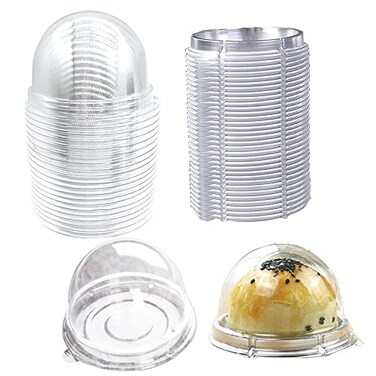 EchoDone 50 Set Clear Plastic Mini Cupcake Boxes Muffin Pod Dome Muffin Single Container Box Wedding Birthday Gifts Boxes Supplies Silver
