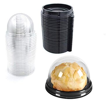 Lubsmuns Clear Plastic Mini Cupcake Container Mini Cupcake Boxes Mooncake Boxes Muffin Pod Clear Deep DomePlastic Disposable Stackable Cupcake Containers For Wedding Party Birthday Gifts Black 50pc
