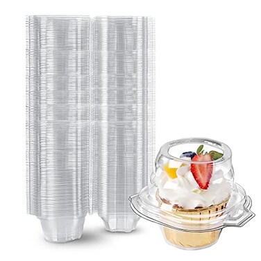 Foodiejoy 180 Packs Individual Cupcake Containers Stackable Single Compartment Cupcake Disposable Carrier Holder Box Deep Dome Clear Plastic BPAFree 180 counts