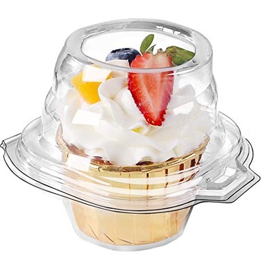Foodiejoy 60 Packs Individual Cupcake Containers Stackable Single Compartment Cupcake Disposable Carrier Holder Box Deep Dome Clear Plastic BPAFree 60 counts